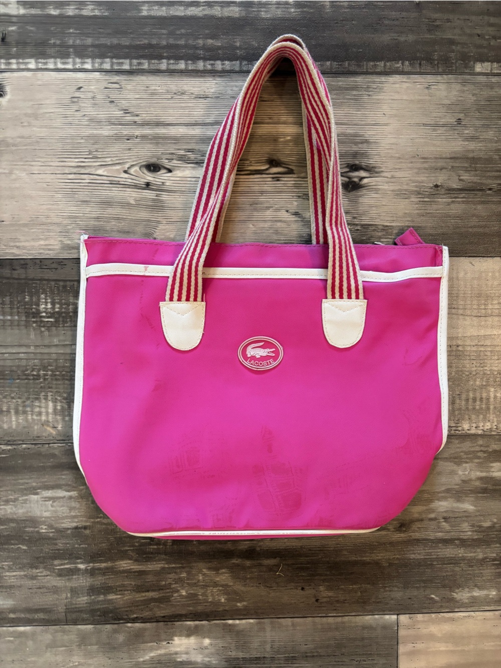 Lacoste Hot Pink Tote with Striped Handles